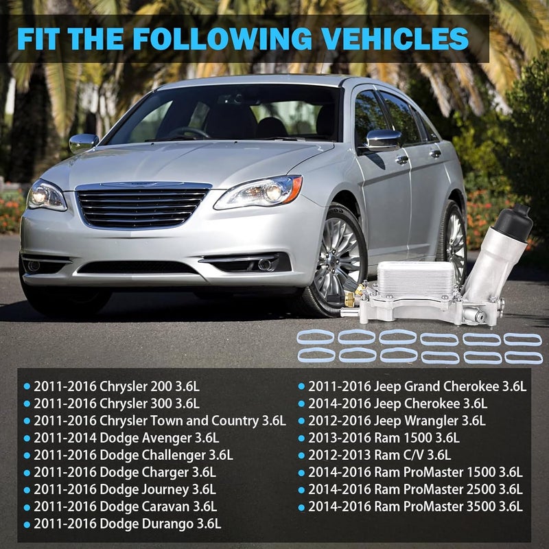 MNJWS 926-959 مجموعة مبرد زيت المحرك من الألمنيوم المحسن تناسب 3.6L 2011-2023 دودج تشارجر تشالنجر جيرني، جيب جراند شيروكي رانجلر، رام بروماستر كرايسلر 200 300 استبدال 926-876 - Image 2